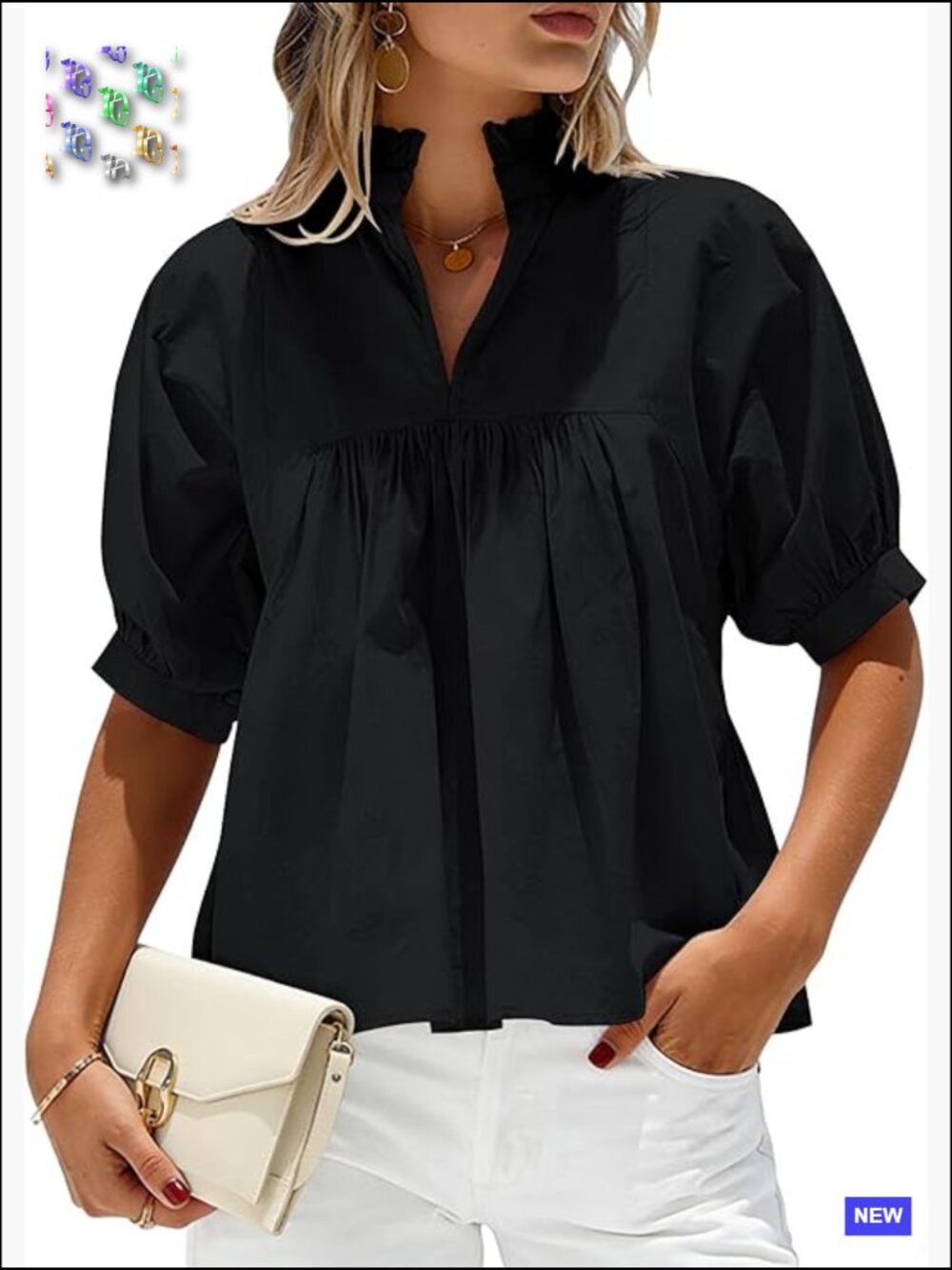 Puff Sleeve Blouse Dressy Casual High Ruffle V Neck Babydoll Peplum Summer Top